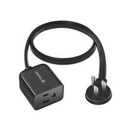 TROND Cable de extensión Plano Corto 0,5m, regleta de Enchufe Plano en Esquina Derecha, extensión de Cable de alimentación de 3 Clavijas 16AWG con 3 Salidas múltiples, Enchufe Delgado para cruceros