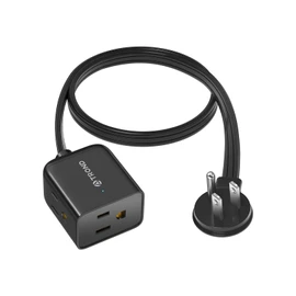 TROND Cable de extensión Plano Corto 0,5m, regleta de Enchufe Plano en Esquina Derecha, extensión de Cable de alimentación de 3 Clavijas 16AWG con 3 Salidas múltiples, Enchufe Delgado para cruceros