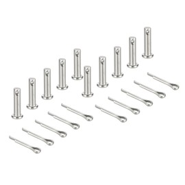 uxcell 10Pcs M5x20mm Clevis Pins, 304 Stainless Steel Single Hole Flat Head Hitch Fastener Lock Systems with Cotter Pins for Furniture Installation Trailer Lawn Mower, Silver