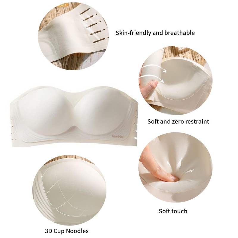 Mayoii Seamless Strapless Push-Up Bra, Stretchy Non-Slip Tube Top, Invisible