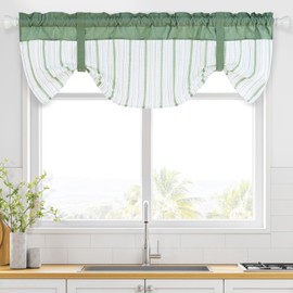 FRAMICS cenefa de amarre para cocina, cortina de cocina a rayas verdes, cenefa de granja de 18 pulgadas de largo, para ventanas, bolsillo para barra, cortina corta para baño, cafetería, 1 panel, 52