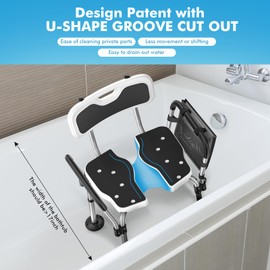 FORTEMOTUS Shower Chair for Inside Shower - U-Shape Seat Heavy Duty Shower Chair for Elderly and Disabled, 400 lbs Capacity, Padded Arms and Back, 6-Level Adjustable Height for Bathroom, Bathtub