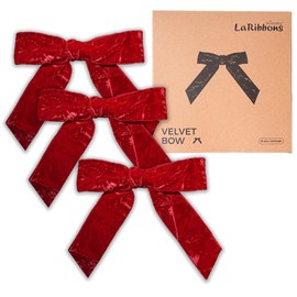 LaRibbons 24 Pcs Red Crinkled Velvet Bows for Christmas Tree, Door, Garland, Wreath, 1" Wide, 3.9"x3.9", Vintage Style