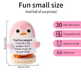 Positive Penguin with Base, Emotional Plush Positive Support Wool Crochet Penguin Knitted Toy Cheering Up Gift for Friends Families Christmas Birthday Party Decoration (Pink)