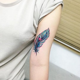 Oottati 6 Sheets Temporary Tattoo Stickers Colorful Blue Feather Dream Cather Cesarean Section Scar Cover