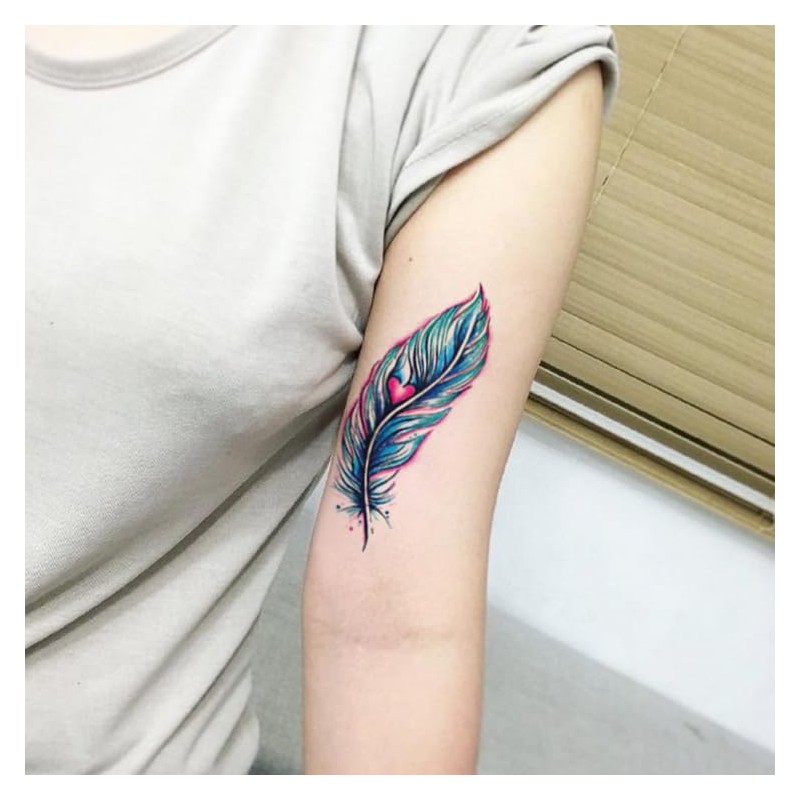 Oottati 6 Sheets Temporary Tattoo Stickers Colorful Blue Feather Dream