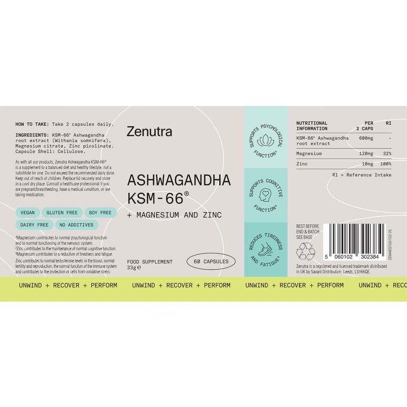 Zenutra Ashwagandha KSM-66® 600mg High Strength Root Extract | Stress,