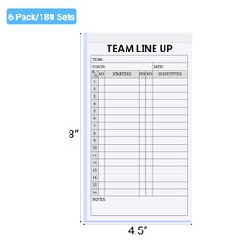 suituts 180 Sets Baseball/Softball Lineup Cards, 4 Part Carbonless, 16 Player Roster Line up Sheets for Coaches, Team, Sports (6 Pads, 4.5 x 8 Inch