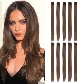 FDEETY 10 Pieces Real Hair Clip Extensions for Women Girls Hairpiece Straight Real Hair Invisible Hair Extension Clip Remy Human Hair 40 cm