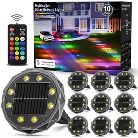 Hicotet Solar Ground Lights with Remote Control,IP67 Waterproof Solar Garden 15 Multi Color Lights,RGBYW Solar Powered Outdoor Landscape Lighting for Pathway,Yard,Deck,Lawn,Patio,Walkway,Poolside