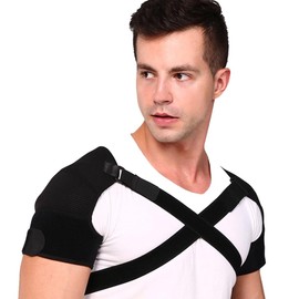 KIWOP Inmovilizador de Hombro, Hombrera de Compresion, Diseño de Doble Hombro con Correas Ajustables para Prevenir Lesiones en los Hombros y Aliviar el Dolor de Esguinces en las Articulaciones.（L）