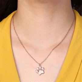 925 Sterling Silver Necklace for Women Cute Dog Footprints Paw Pendant Necklaces Fine Silver Jewellery Gift, Rose Gold