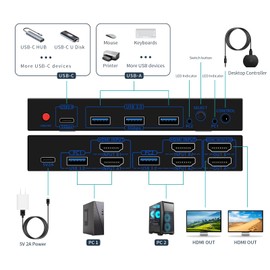Dual Monitor Kvm Switch 2 Monitors 2 Computers HDMI 4k@60HZ,USB3.0. kvm switches 1 Monitors 2 Monitor 2 Computers,USB switcher 2 Computers Keyboard Mouse Switch (USB3.0+8KHDMI(3A1C))