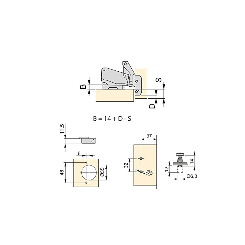 Emuca - Concealed Hinge, Diameter 35 mm, Overlay, Soft Close,