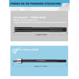 Thru Axle for Bicycle Trailer M12 160-172 mm Thru Axle, Adjustable Shaft Length, Thru Axle Compatible with Most Bicycle Trailer Couplings - With Non-Slip Nuts (M12 x 1.5 (172-178 mm))