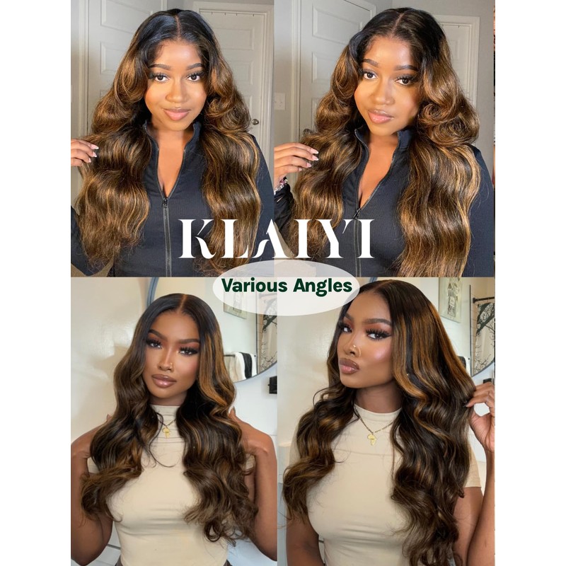 KLAIYI Ombre Brown Body Wave Lace Front Wigs Human Hair