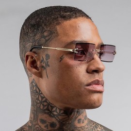 SDINM Rimless Sunglasses 90s Frameless Rectangle Tinted Lens Eyewear Candy Color Glasses for Women Men