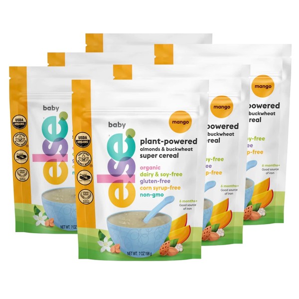 Else Nutrition Super Cereal For Babies 6 mo+, Made With Real Whole Plants for a Nutritionally Balanced meal, with gluten free carbs and plant protein (Mango, 6 Pack)