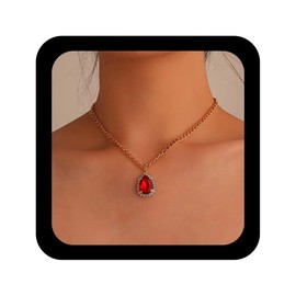 Allereya Boho Erstellt Rubin Halskette Rubin Teardrop Halskette Rot Kristall Anhänger Halskette Rot Cz Halskette Gold Kandare Kette Halskette Schmuck Für Frauen