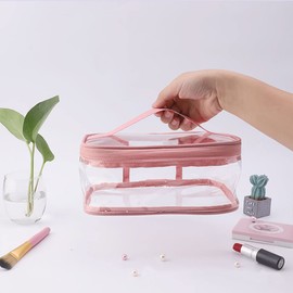 Alnicov Clear Toiletry Bag,Clear Makeup Bags Waterproof Transparent Portable Travel Bag with Handle Strap and Zipper for Vacation Bathroom Women and Men Toiletries Cosmetic Storage