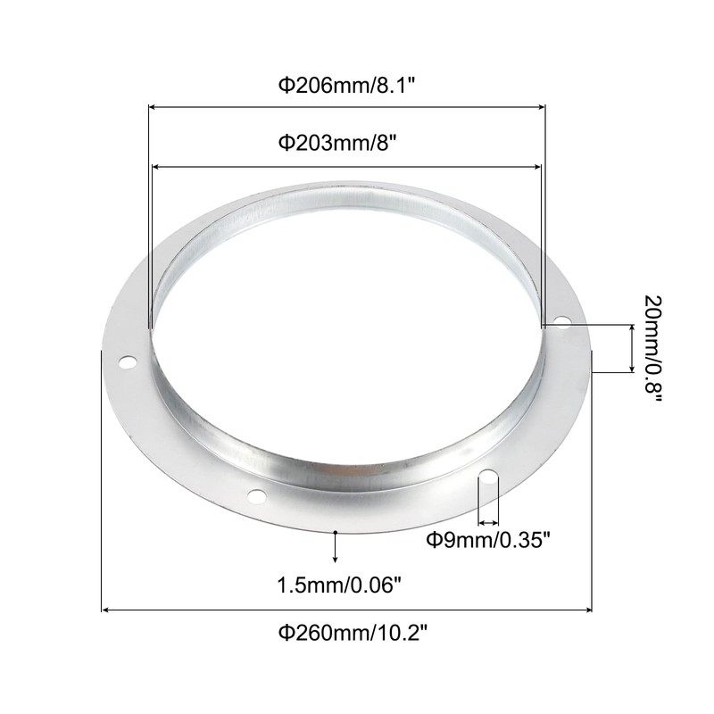 PATIKIL 8" Duct Connector Flange, Metal Straight Pipe Exhaust Flange