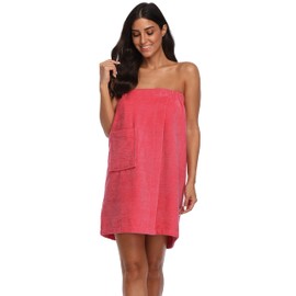 Women's Cotton Body Bath Wrap Short Towel Spa Bath Robe with Adjustable Closure Fuchsia S