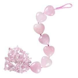 Rockcloud 7 Chakras Stones Reiki Healing Crystals Heart Charm Wall Hanger Tumbled Gemstones Meditation Hanging Ornament for Window Car Decoration, Rose Quartz