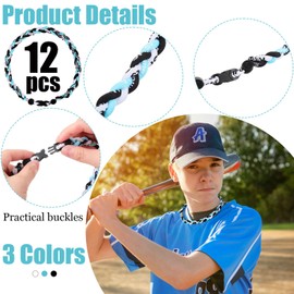 Zeyune 12 Pcs 18" Baseball Necklace Three Braided Rope Tornado Titanium Necklace Baseball Rope Necklace for Boys Men Sport (Baseball 4)