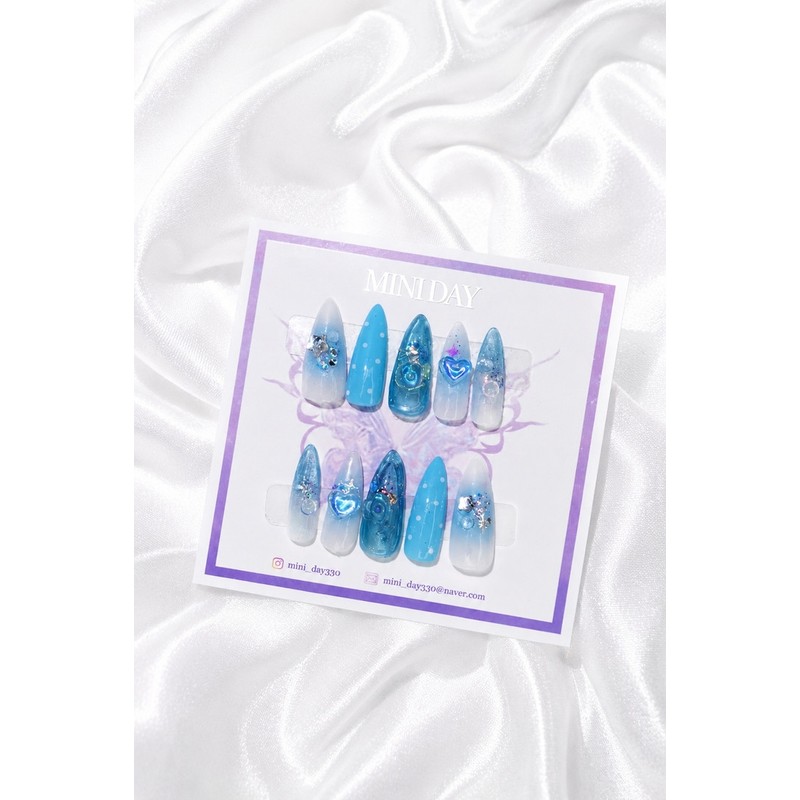 Ocean Drop Handmade Nail Tips - Short Almond / 오션