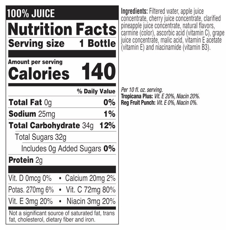 Tropicana 100% Fruit Medley Juice, Vitamin C, B & E,