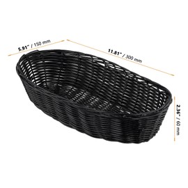 12 Pack Plastic Oval Basket, 12x6x2.36 Inch Black Wicker Bread Basket Woven Bread Baskets Food Serving Baskets for Home, Kitchen, Restaurant