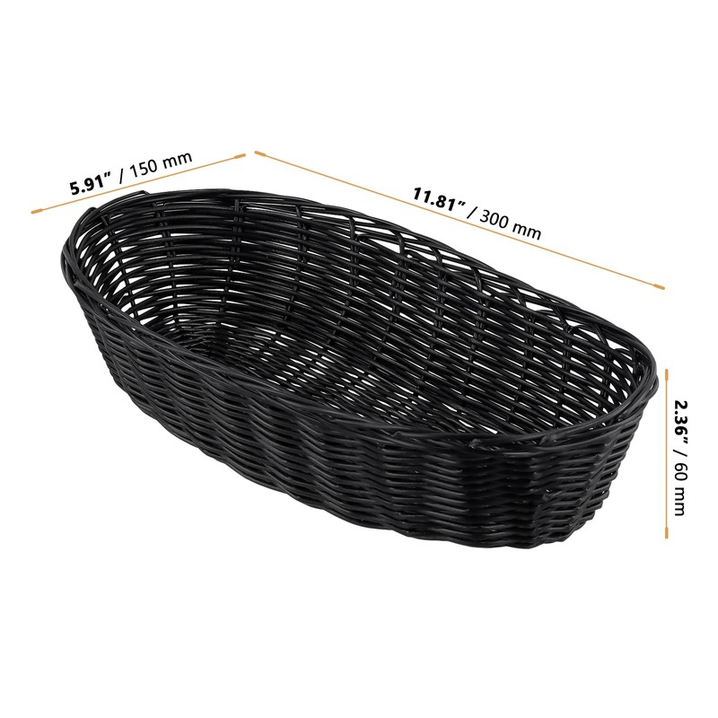 12 Pack Plastic Oval Basket, 12x6x2.36 Inch Black Wicker Bread