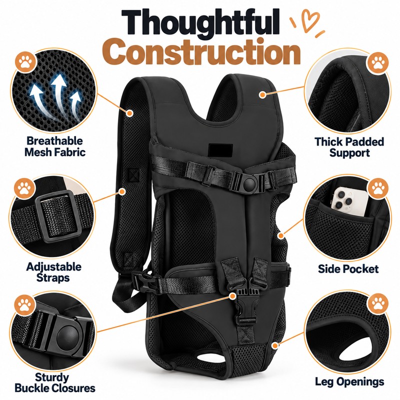 Dog Carrier Backpack for Small Medium Dogs, Adjustable Hands-Free Front