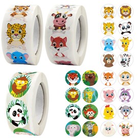 Stickers Animals Children, Pack of 1500 Cute Round Animal Stickers, Reward Stickers, Children's Stickers Set with 24 Animal Designs Stickers, Teacher Stickers, Party Reward Stickers, Animals