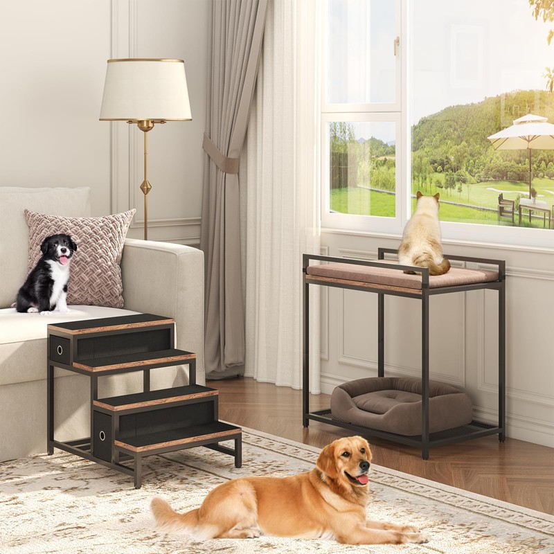 Saudism Pet Bunk Bed with Removable Stairs and 2 Drawers,