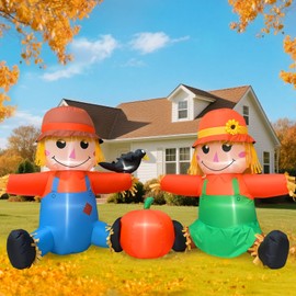 TURNMEON 8FT Long Fall Inflatables Outdoor Decorations, Inflatable Scarecrow Couples with Crow Pumpkin Built-in LED Fall Autumn Harvest Thanksgiving Inflatables Blow Ups for Outside Yard Garden Lawn