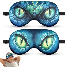NganSuRong 2 Pcs Dinosaur Dragon Eye Mask Sleep Mask, Funny Silk Eye Sleep Shade with Adjustable Strap Night Blindfold for Kids Adult Children's