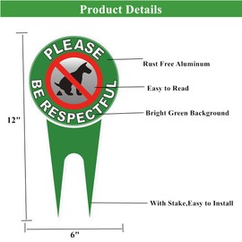 GBATERI Double Sided No Poop Dog Sign With Stake - Sign Politely Reads:Please Be Respectful - Stop Dogs from Pooping or Peeing On Your Lawn Yard Sign,Weatherproof-12" x 6" No Pooping Dog Aluminum Yard Sign Green/White(No Poo)