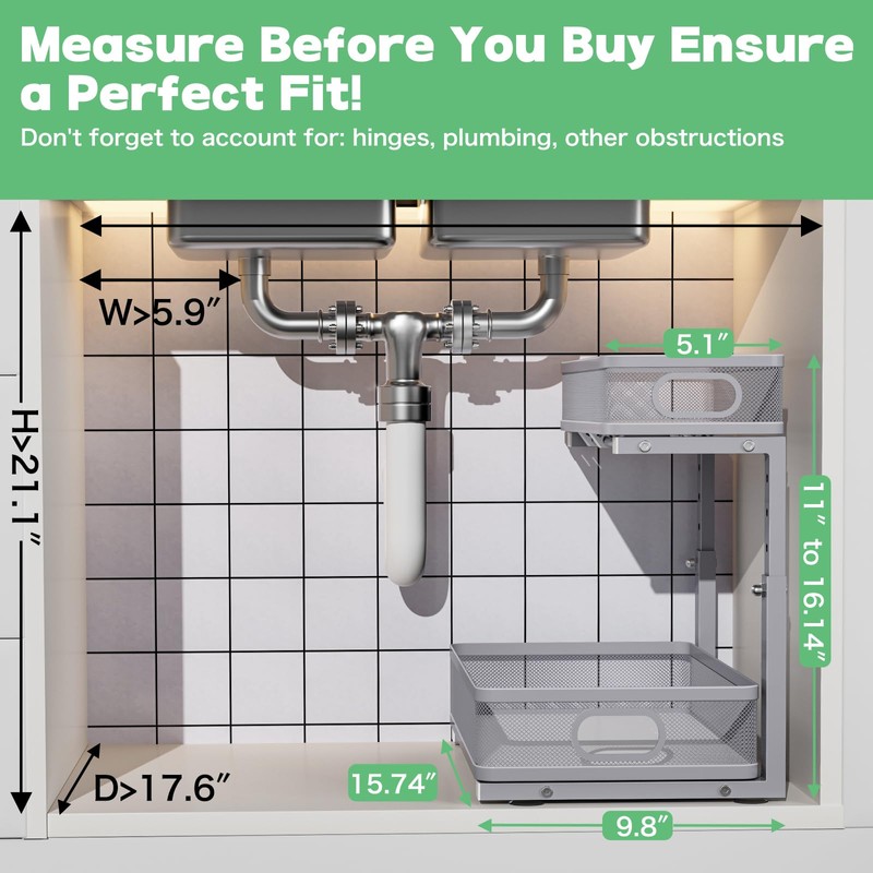 Uder Sink Organizer, High Adjustable 2 Tier Under Sink Organizers