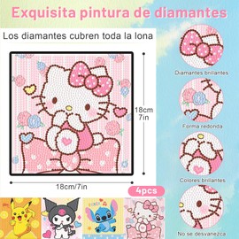 4 Set Pintura De Diamantes, 5D Diamond Painting, 5D DIY Perforación Completa de la Pintura, Diamond Painting Kit, Adultos Niños para Manualidades, Arte de Diamante Decoración de Hogar (18×18CM)