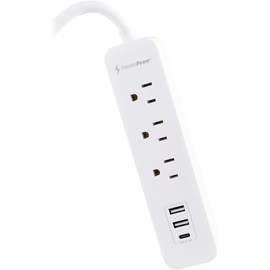 Precision Power 3 Ft Surge Protector Power Strip | 3 AC Outlets with 3 USB Charging Ports