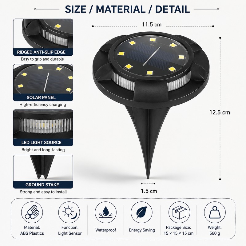 12-LED Solar Ground Lights for Outdoor Landscaping – IP65 Waterproof