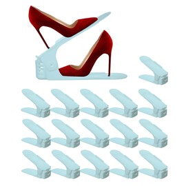 MANTIANJIN Shoe Slots Organizer 16 Pack, Shoe Stackers for a Pair of Shoes,Adjustable Double Layer Stack Shoe Space Saver, 50% Space-Saving Storage Shoe Rack Holder for Closet Organization,Blue