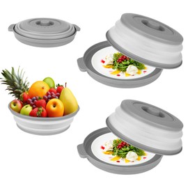 2 Stück Mikrowellen Abdeckung Faltbar, 26cm Mikrowellendeckel mit Tablett, Mikrowellen Haube mit Sieb, auch als Filterkorb mit Dampflöchern, für Obst Gemüse Mikrowelle