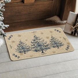 Artoid Mode Blue Xmas Tree Ornament Merry Christmas Doormat, Winter Low-Profile Switch Rug Home Decor Door Mat Floor Mat for Outdoor Indoor 17x29 Inch
