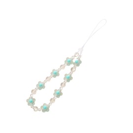 Cute Phone Charms Lanyard Colorful Flower Beaded Wrist Strap Keychain Sweet Y2K Anti-Lost Mobile Phone Chain-green