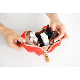 Invite.L Small Stand Up Compact Cosmetic Bag Organized Pockets Korean Beauty Case Portable Makeup Pouch Toiletry Storage Work Essentials Elegant (Mustard Yellow)