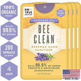 Bee Clean Organic Beeswax Hand Sanitizer Pocket Spray - Lavender Scent - 4 Pack