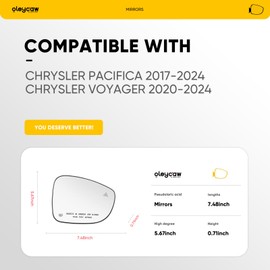 Passenger Side BSD Mirror Compatible with Chrysler Pacifica 2017-2024, Chrysler Voyager 2020-2024 - Blind Spot Indicator, Heated, Right Side Mirrors Replacement Glass