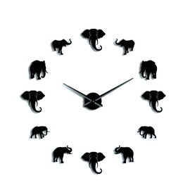 Unique Elephant Animal Shape Wall Clock DIY Acrylic Mirror Hanging Clock Decor for Home